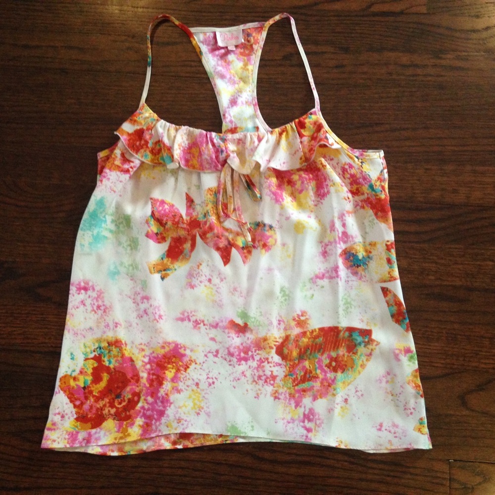 Parker Multi Colored Silk Racer back Top Sz Medium